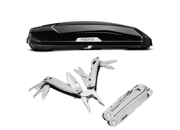 Zestaw Box dachowy Hapro Trivor 440 czarny połysk + Multitool Leatherman WINGMAN 832523