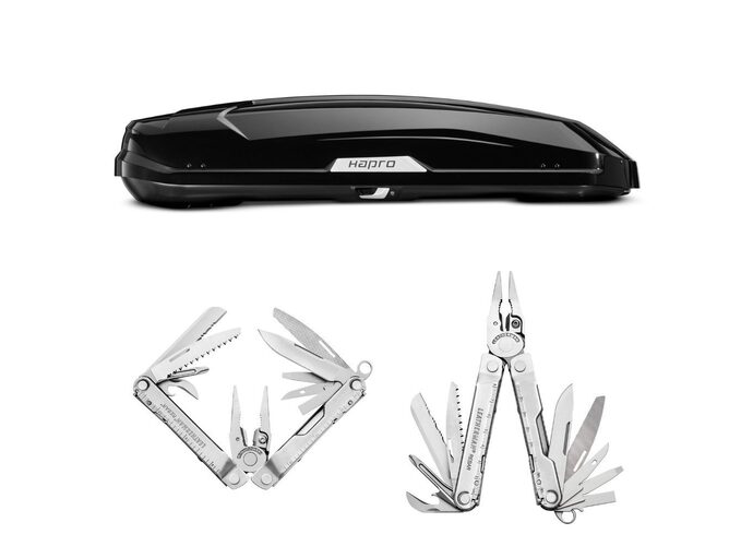 Zestaw Box dachowy Hapro Trivor 560 czarny połysk + Multitool Leatherman Rebar 831557