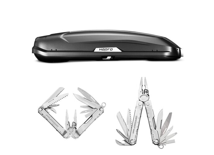 Zestaw Box dachowy Hapro Trivor 560 czarny matowy + Multitool Leatherman Rebar 831557