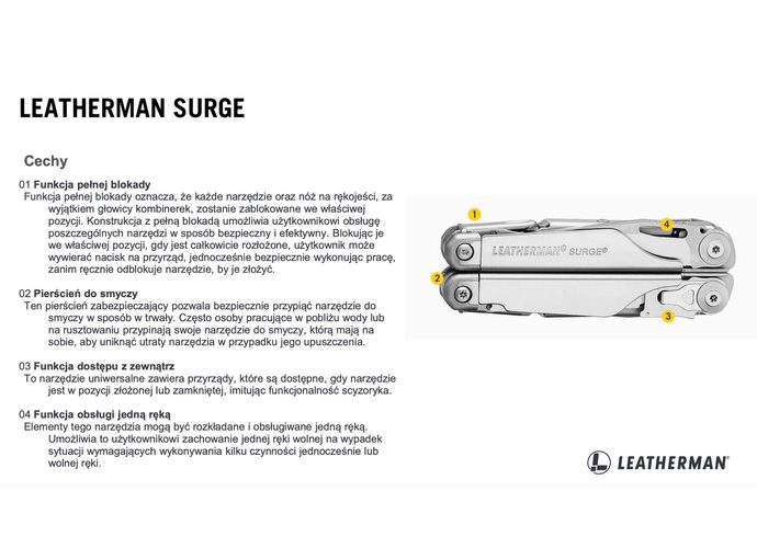 Leatherman SURGE Multitool 21 narzędzi stal nierdzewna