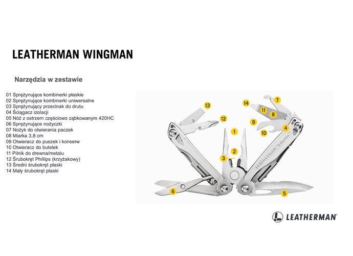 Leatherman WINGMAN Multitool 14 narzędzi stal nierdzewna