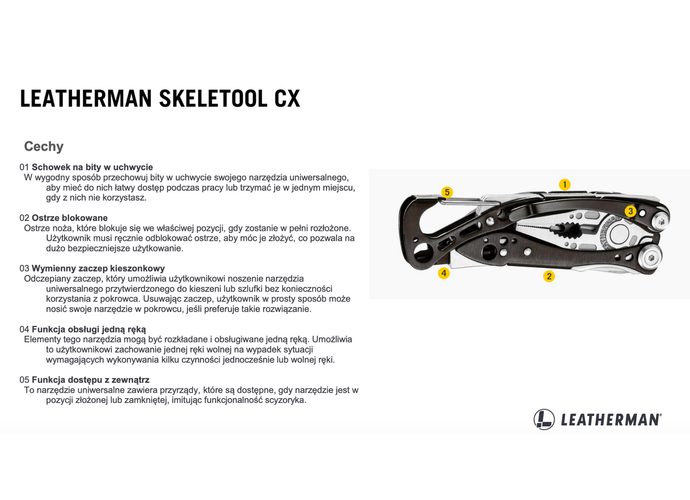 Leatherman SKELETOOL CX Onyx Multitool 7 narzędzi stal nierdzewna