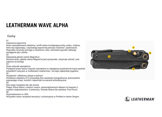 Leatherman WAVE ALPHA Obsidian Multitool 16 narzędzi stal nierdzewna