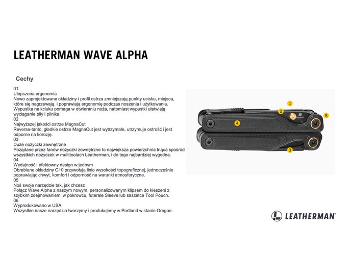 Leatherman WAVE ALPHA Cascadia Multitool 16 narzędzi stal nierdzewna