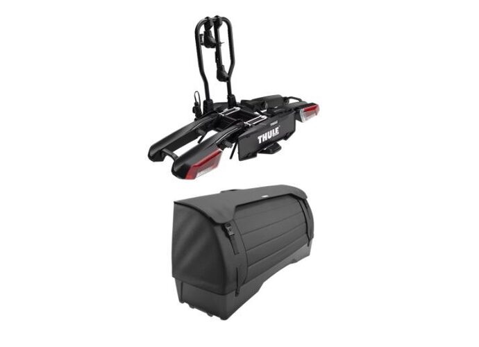 Zestaw box Onto 2 + składany bagażnik na hak na 2 rowery Thule EasyFold v3