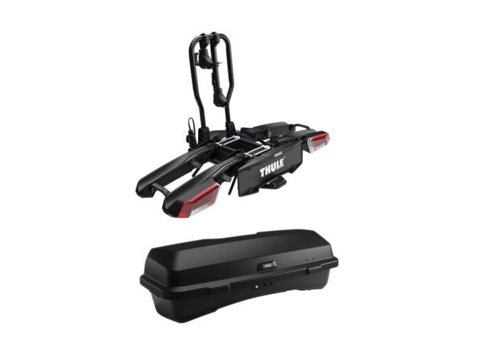 Zestaw box Thule Santu + składany bagażnik na hak na 2 rowery Thule EasyFold v3