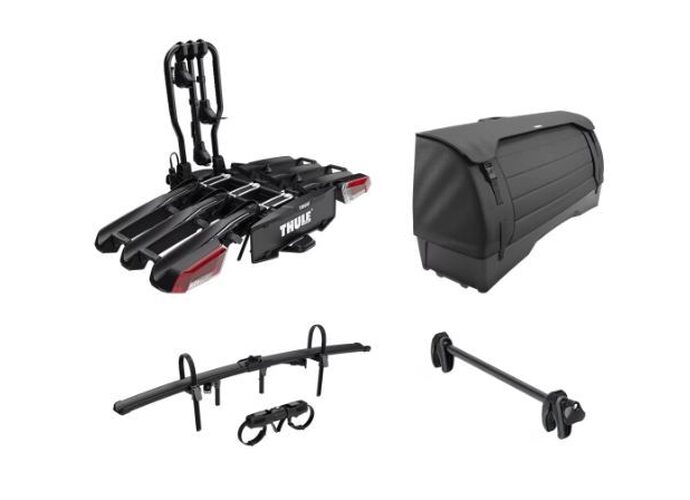 Zestaw box Onto 2 + składany bagażnik na hak na 4 rowery Thule EasyFold v3