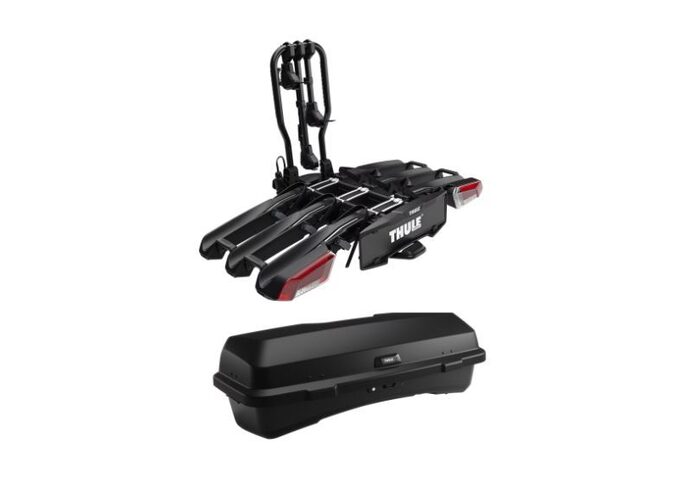 Zestaw box Santu + składany bagażnik na hak na 3 rowery Thule EasyFold v3