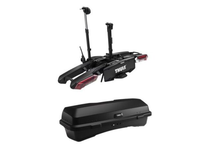 Zestaw box Thule Santu + składany bagażnik na hak na 2 rowery Thule Epos