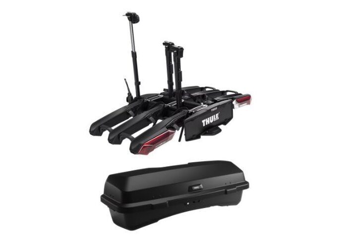 Zestaw box Thule Santu + składany bagażnik na hak na 3 rowery Thule Epos