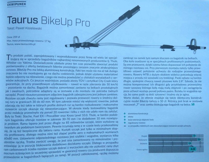 Taurus BikeUp Pro – atrakcyjny cenowo bagażnik rowerowy na wysokim poziomie