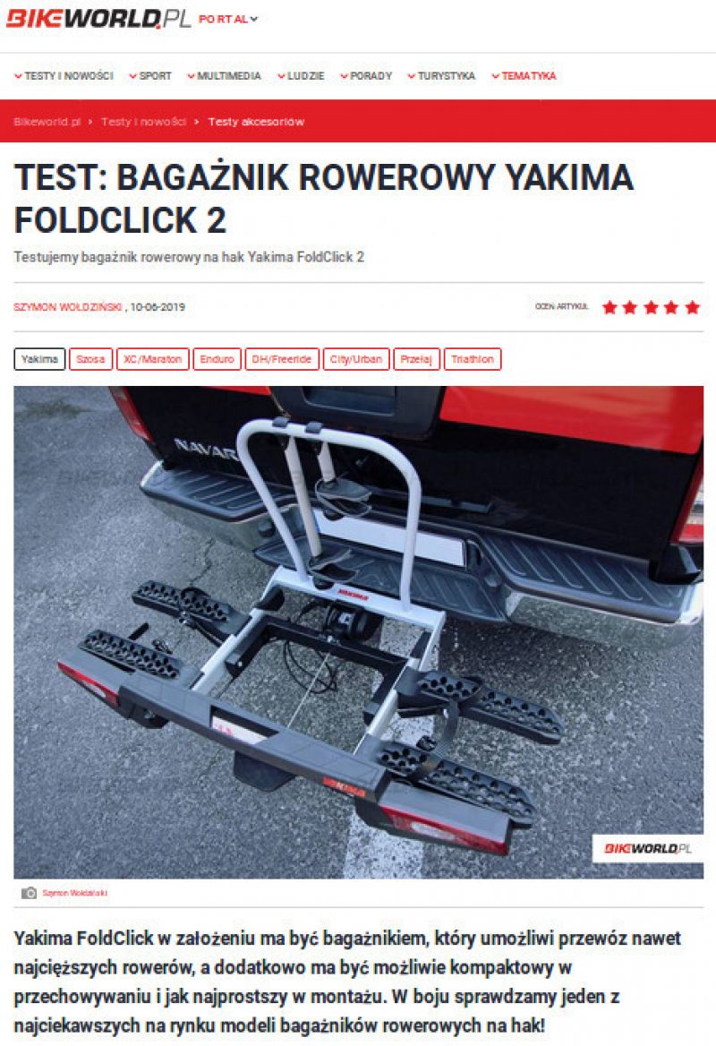 Yakima FoldClick doceniony przez bikeworld.pl